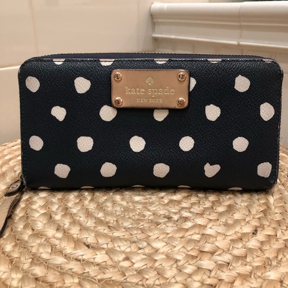 kate spade Handbags - Kate Spade Polka Dot Zip Around Wallet Navy/White